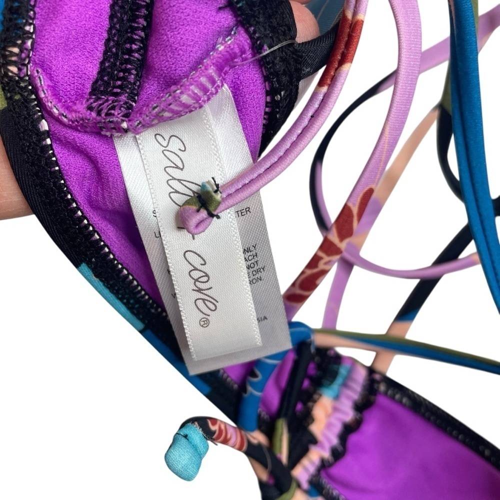 Salt + Cove Blooming Wave Midkini Top & Contrast Bikini Bottoms Orchid XS New - Picture 5 of 9